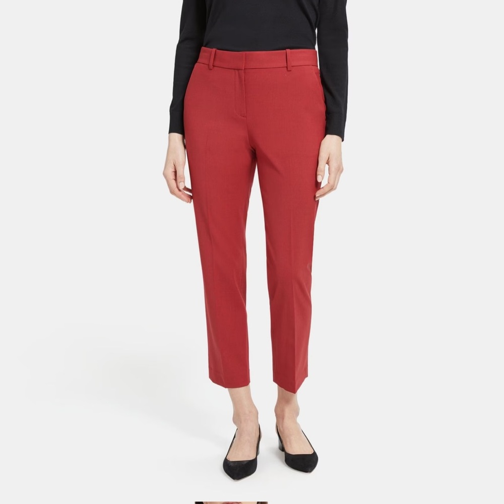 Theory Treeca Pants Crimson Melange Stretch Wool